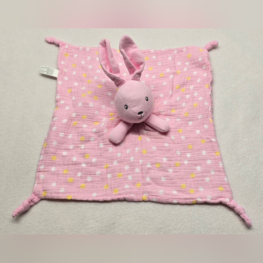 Pink Bunny Lovey Security Blanket Muslin Polka Dot Baby Comforter